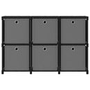 reol med 6 rum og kasser 103x30x72,5 cm stof sort
