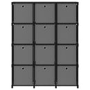 displayreol med 12 rum og kasser 103x30x141 cm stof sort