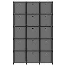 reol med 15 rum og kasser 103x30x175,5 cm stof sort