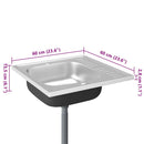 køkkenvask med afløbssæt 600x600x155 mm rustfrit stål sølv