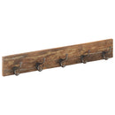 knagerække med 5 knager 100x2,5x15 cm massivt genbrugstræ