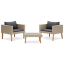 haveloungesæt 3 dele med hynder polyrattan beige