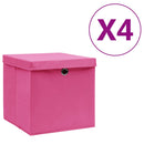 opbevaringskasser med låg 4 stk. 28x28x28 cm pink
