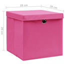 opbevaringskasser med låg 4 stk. 28x28x28 cm pink