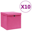 opbevaringskasser med låg 10 stk. 28x28x28 cm pink