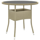 havebord Ø80x75 cm hærdet glas og polyrattan beige