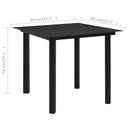 havebord 80x80x74 cm stål og glas sort