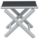 foldbar fodskammel textilene og aluminium sort og sølvfarvet