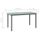 havebord 150x90x74 cm aluminium og glas lysegrå