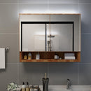 badeværelsesskab med spejl + LED 80x15x60 cm MDF egetræsfarvet