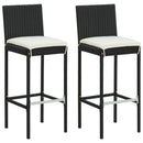 barstole til haven med hynder 2 stk. polyrattan sort