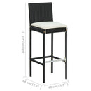 barstole til haven med hynder 2 stk. polyrattan sort