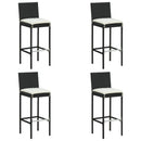 barstole til haven med hynder 4 stk. polyrattan sort