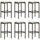barstole med hynder 6 stk. polyrattan brun