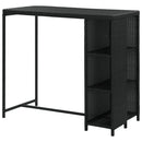 barbord med opbevaringsstativ 120x60x110 cm polyrattan sort