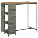 barbord med opbevaringsstativ 120x60x110 cm polyrattan grå