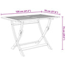 foldbart havebord 120x70x75 cm massivt akacietræ