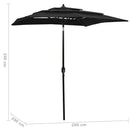 parasol 2x2 m aluminiumsstang 3 niveauer sort