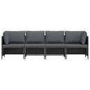 4-personers havesofa med hynder polyrattan grå