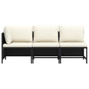 sofasæt til haven 3 dele med hynder polyrattan sort