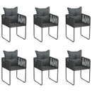 havestole 6 stk. med puder polyrattan sort