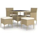 spisebordssæt til haven 5 dele polyrattan beige