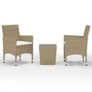 bistrosæt 3 dele polyrattan og hærdet glas beige