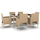 spisebordssæt til haven 7 dele polyrattan og hærdet glas beige