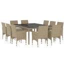 spisebordssæt til haven 11 dele polyrattan beige