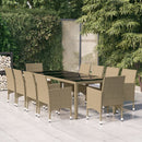 spisebordssæt til haven 11 dele polyrattan beige