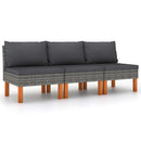 midterdele til sofa 3 stk. polyrattan og massivt eukalyptustræ