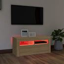 tv-bord med LED-lys 90x35x40 cm sonoma-eg