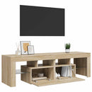 tv-bord med LED-lys 140x36,5x40 cm sonoma-eg