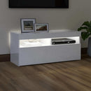 tv-skab med LED-lys 90x35x40 cm hvid højglans