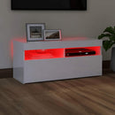 tv-skab med LED-lys 90x35x40 cm hvid højglans