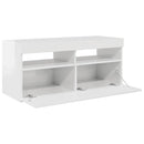 tv-skab med LED-lys 90x35x40 cm hvid højglans