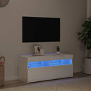 tv-skab med LED-lys 90x35x40 cm hvid højglans