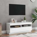 tv-skab med LED-lys 100x35x40 cm hvid højglans