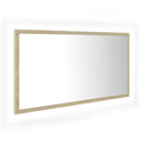 badeværelsesspejl med LED-lys 90x8,5x37 cm akryl sonoma-eg