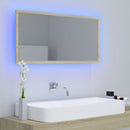badeværelsesspejl med LED-lys 90x8,5x37 cm akryl sonoma-eg