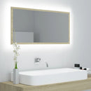 badeværelsesspejl med LED-lys 90x8,5x37 cm akryl sonoma-eg