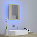 badeværelsesskab m. spejl og LED-lys 40x12x45cm akryl sonoma-eg
