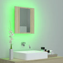 badeværelsesskab m. spejl og LED-lys 40x12x45cm akryl sonoma-eg