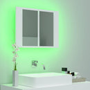 badeværelsesskab m. spejl og LED-lys 60x12x45 cm akryl hvid