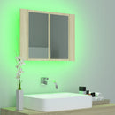 badeværelsesskab m. spejl og LED-lys 60x12x45cm akryl sonoma-eg