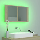 badeværelsesskab m. spejl og LED-lys 80x12x45cm akryl sonoma-eg