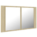 badeværelsesskab m. spejl og LED-lys 80x12x45cm akryl sonoma-eg