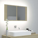 badeværelsesskab m. spejl og LED-lys 80x12x45cm akryl sonoma-eg