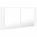 badeværelsesskab m. spejl og LED-lys 90x12x45 cm akryl hvid