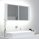 badeværelsesskab m. spejl og LED-lys 90x12x45 cm akryl hvid